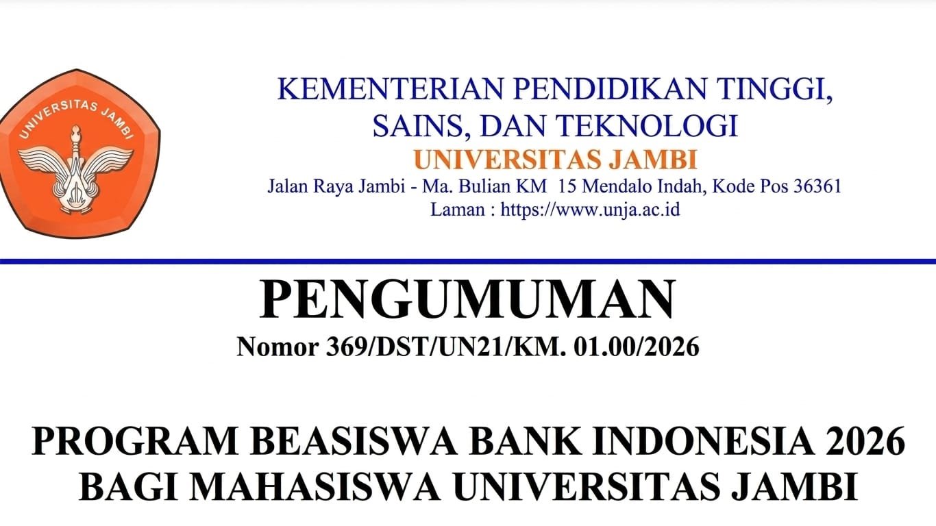 Bank Indonesia Buka Beasiswa 2026 untuk Mahasiswa Universitas Jambi